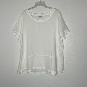 Sahara London White Short Sleeve 100% Linen Lagenlook Top Blouse Size 5 US 18